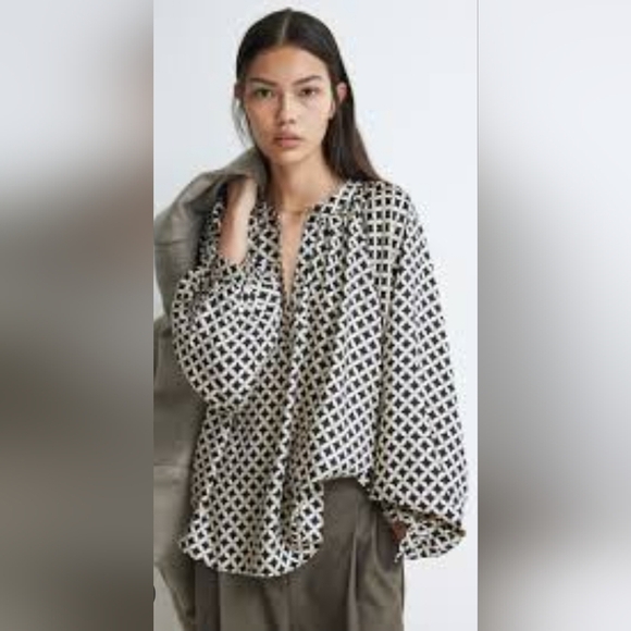 H&M Balloon Sleeve Raglan Womens Loose Baggy Blouse - Picture 1 of 15